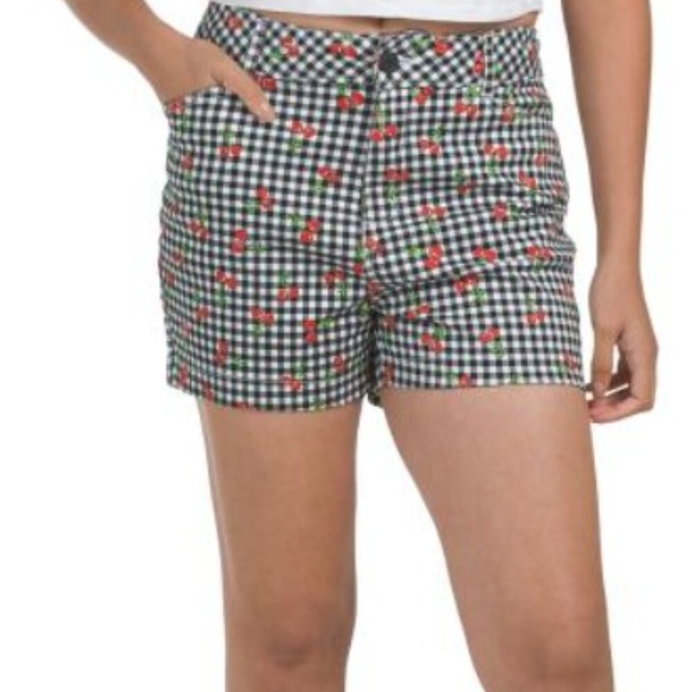 Bagatelle Black and White Gingham Shorts with Cherry Design